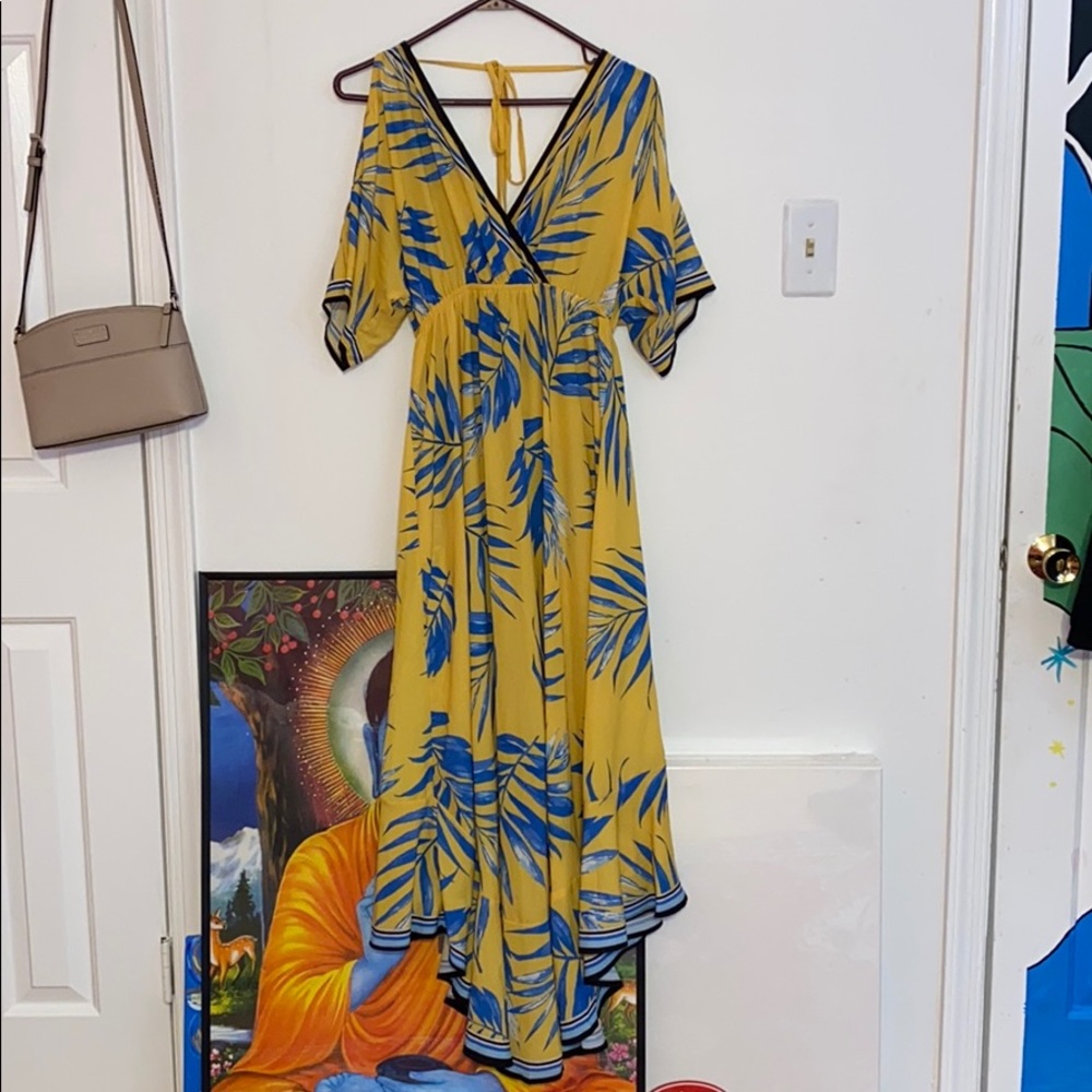 Flying Tomato- Yellow and Blue Palm Leaf Dress